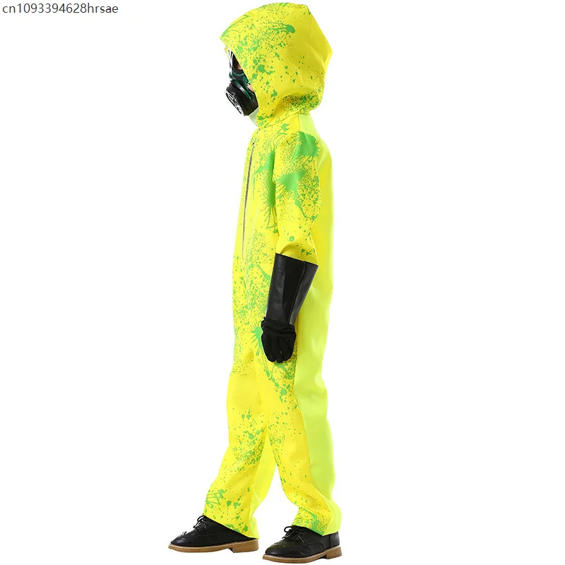 بدلة قناع تنكري للأطفال من Evil Zombie Hazmat زي قناع لزي بوريم للأولاد بدلة إشعاع حيوي أصفر