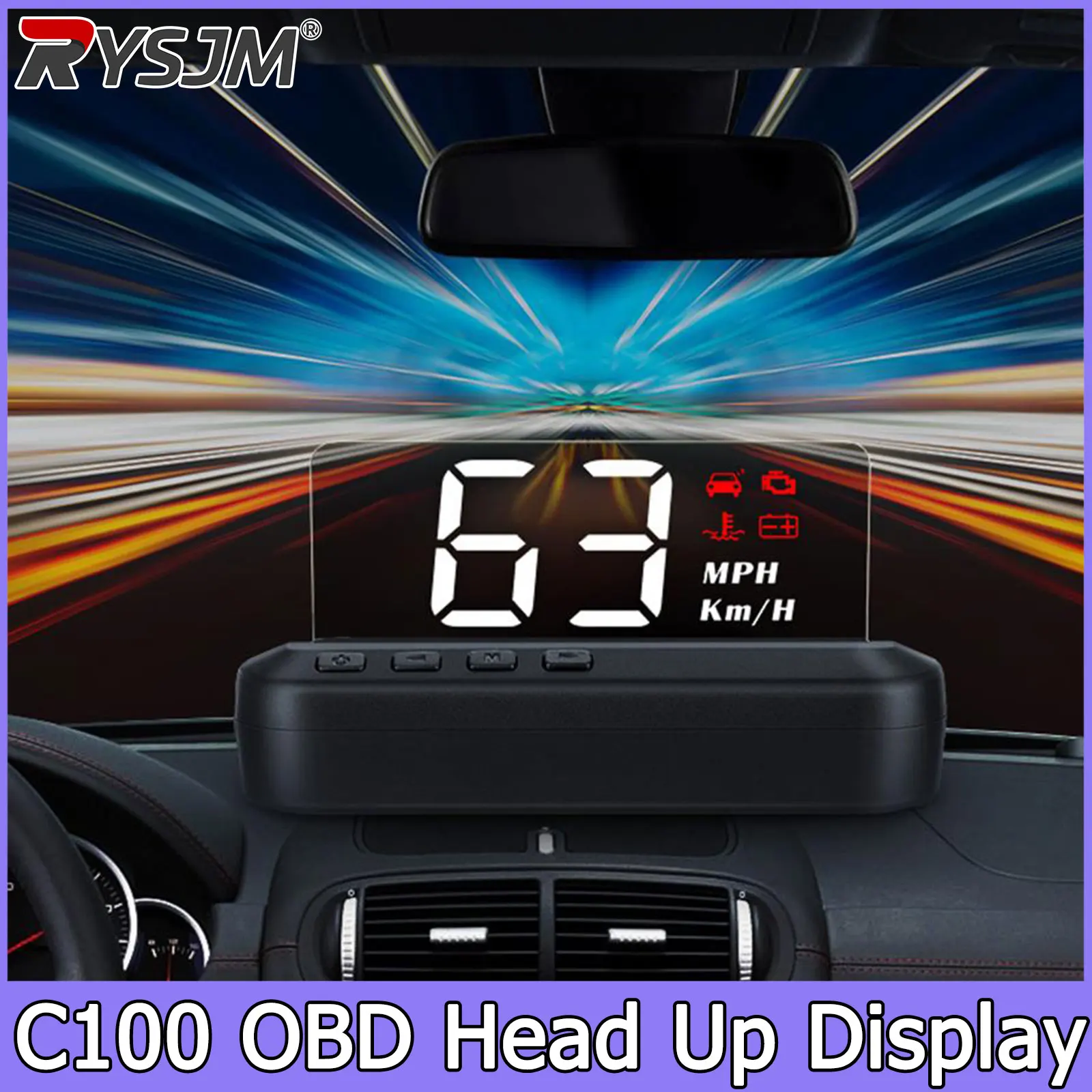 

C100 OBD2 HUD Car Windshield Projector Speedometer Overspeed Warning System Head Up Display Auto Electronic Voltage Alarm