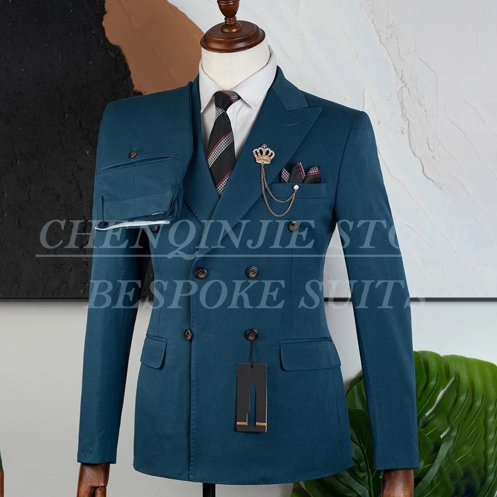 

Мужские костюмы по индивидуальному заказу, элегантный двубортный костюм с острым лацканом, приталенный костюм из двух предметов, куртка, брюки, деловой мужской костюм