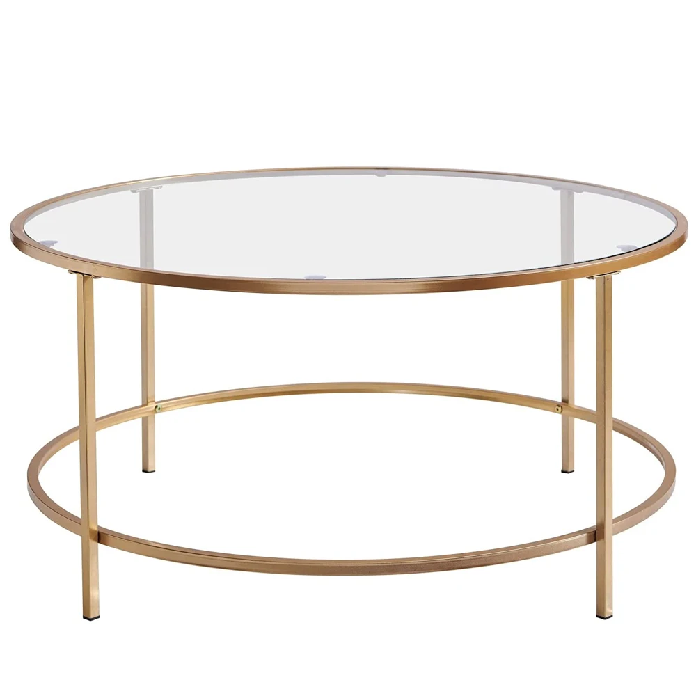 

Round Coffee Table Gold Modren Accent Table Tempered Glass Side Table for Home Living Room Mirrored Top/Gold Frame[US-Stock]