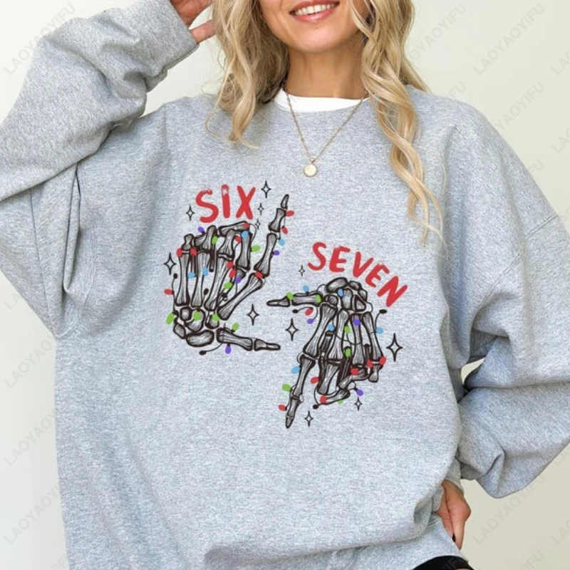 ستة سبعة عيد الميلاد الهيكل العظمي البلوز السنة الجديدة أضواء عيد الميلاد Crewneck هوديي العصرية 6 7 عيد الميلاد مهرجان هدية الرجال النساء البلوز