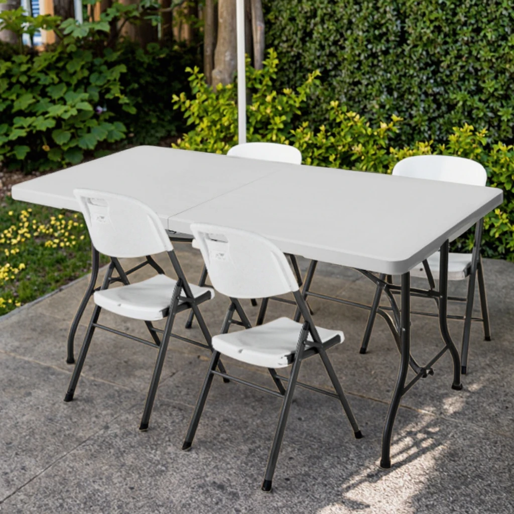 الجملة في الهواء الطلق حديقة الأبيض البلاستيك طاولة قابلة للطي طاولة مستطيلة لحفلات الزفاف كراسي قابلة للطي البلاستيك نزهة #3