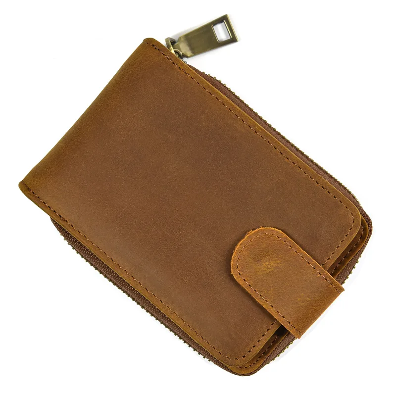 Genuine leather multi-slot buckle, zipper, US dollar holder, organ card case, RFID driver's license, short wallet