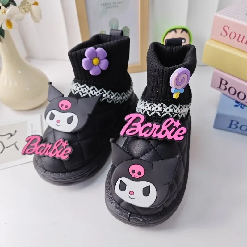 

Sweet Kuromi Anime Kawaii Sanrio Ins Snow Boots Autumn Winter Cute Cartoon Waterproof Warm Cotton Shoes Lovely Gifts for Kids