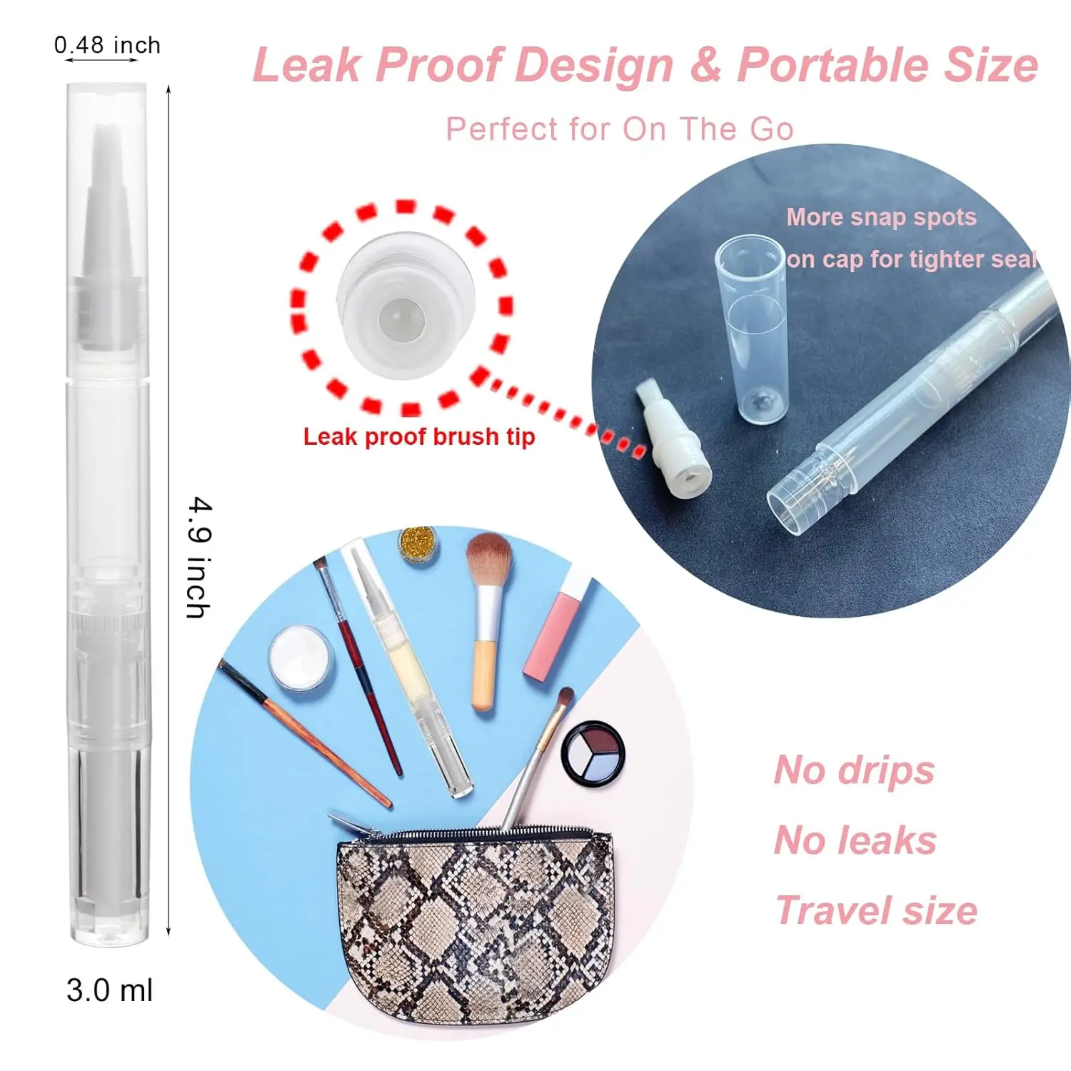 12 Pcs 3ml Empty Cuticle Oil Pens, Fillable Nail Oil Pen with Brush, Transparent Twist Pens, Lip Gloss Cosmetic Container view 2