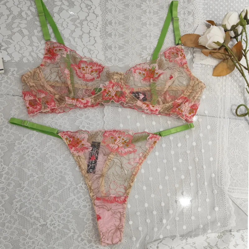 Sexy lingerie women push up underwear small breasts floral embroidery bra ladies lace bralette panty set