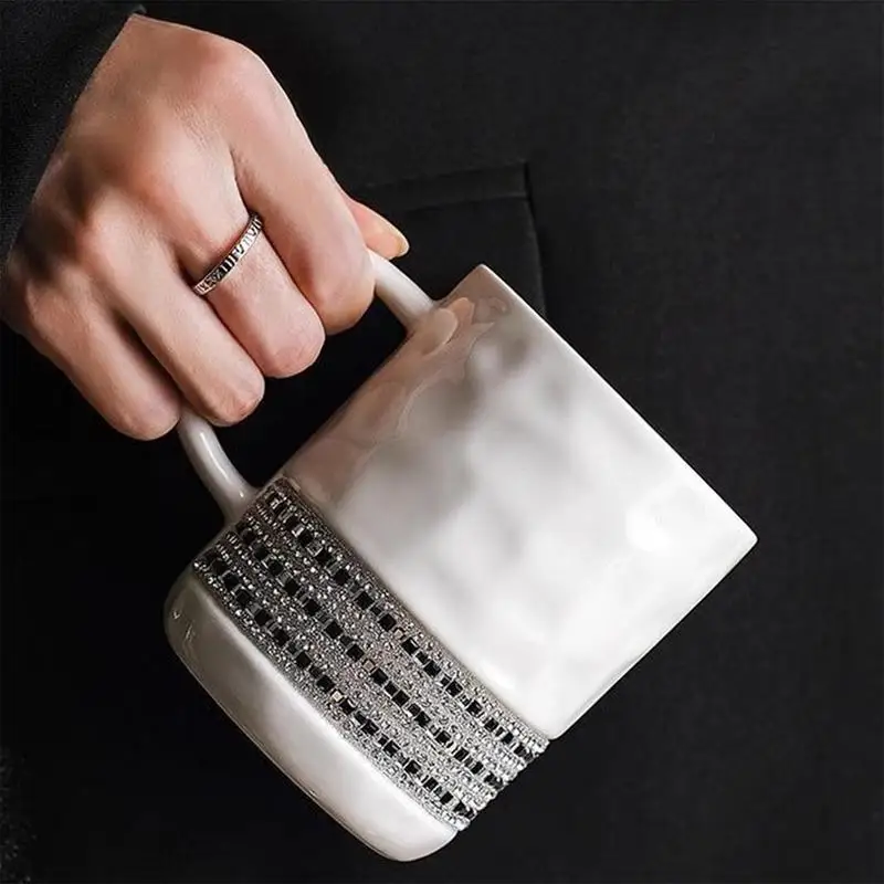 Rhinestone Mug 300ml Water Mugs For Home Ceramic Drinking Container For Juice Beer Wine Multipurpose Tea Coffee Cup