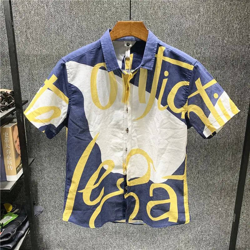 

Summer New Printed Trend Short Sleeve Shirt Men's Casual Loose Versatile Shirt Jacket
