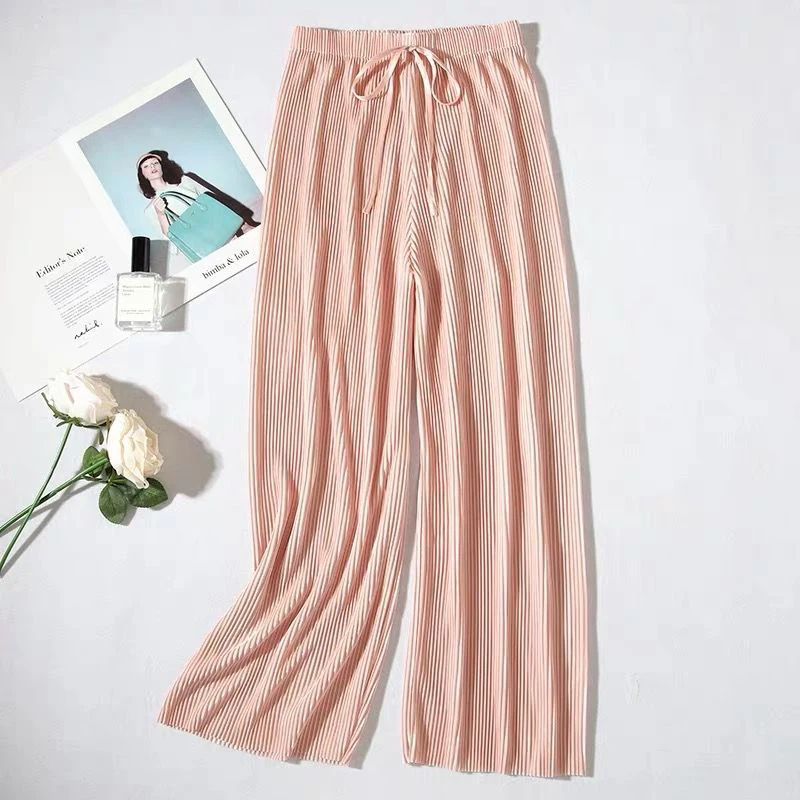 Summer Wide Leg Pants For Women Casual Elastic High Waist 2023 New Fashion Loose Long Pants Pleated Pant Trousers Femme