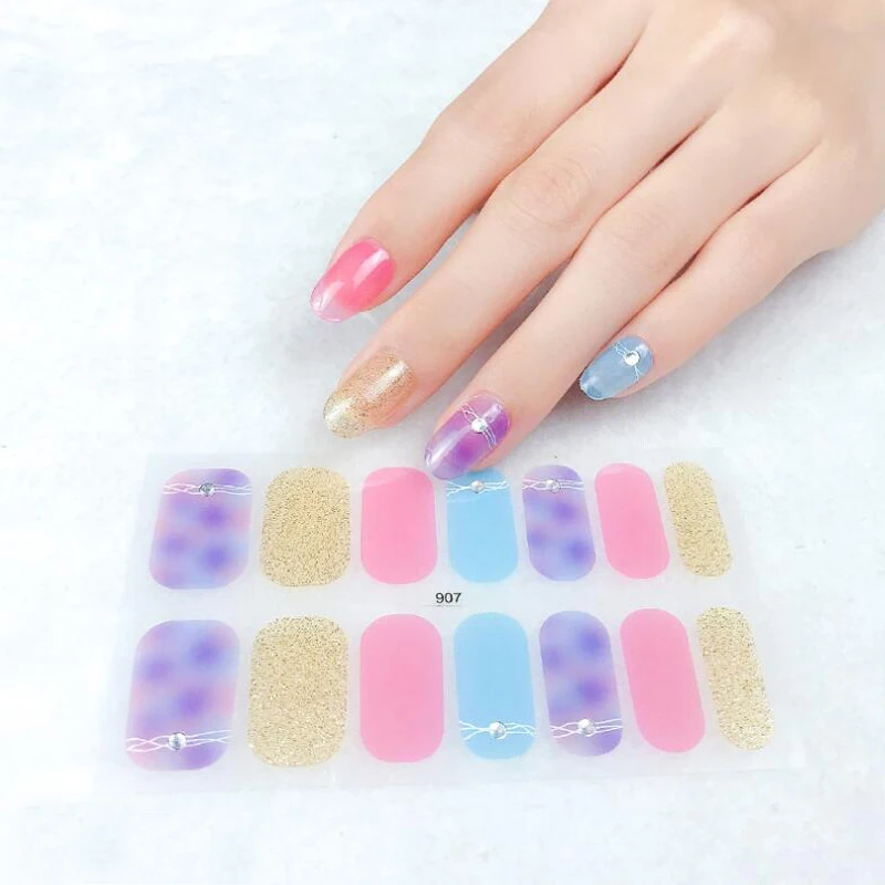 3D Drill Gel Nail Sticker Waterproof Nail Polish Film Wraps Full Cover Adhesive Nail Decals Manicure Decor Nail Art Accessories