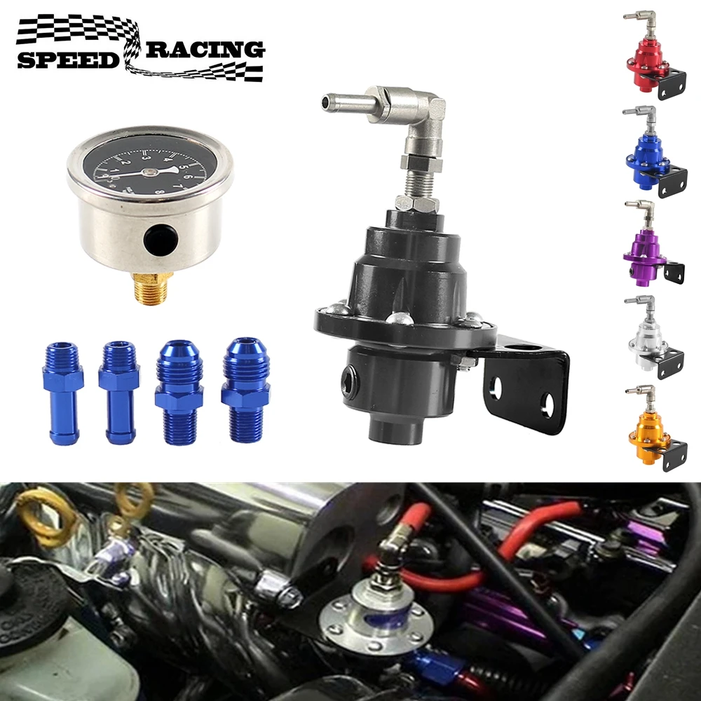 Adjustable Fuel Pressure Regulator with Gauge Kit Aluminum Vehicle Refitting Fuel Supercharger Regulating Valve