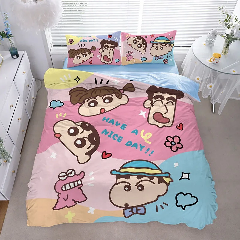 Crayon Xiaoxin cute print bedding set, boy and girl home bedroom delicate bedding set duvet cover pillowcase 2/3pcs