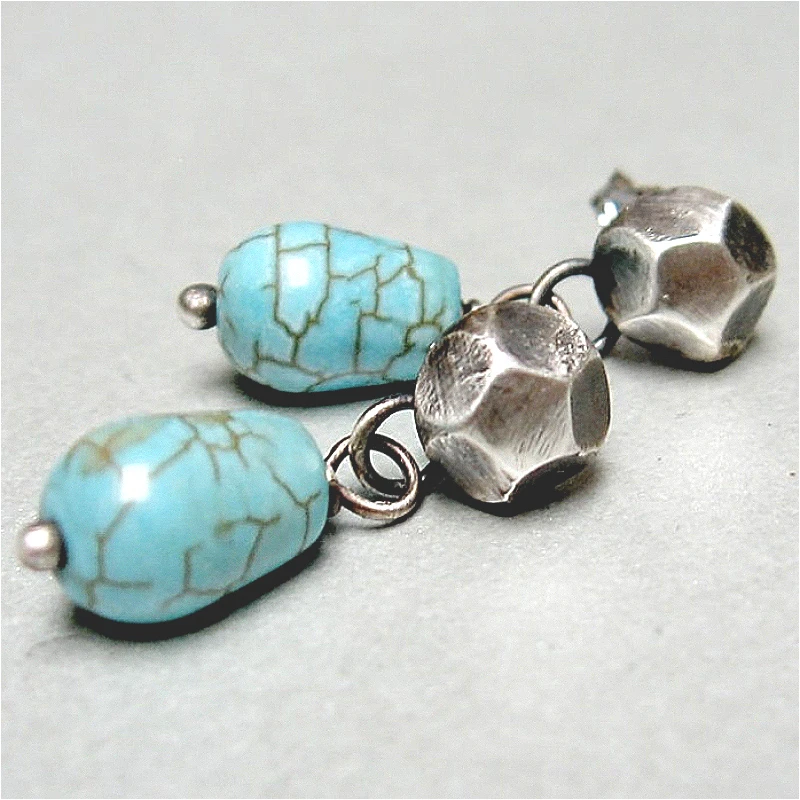 Vintage Bohemian Türkis Tropfen-Ohrringe Damenmode Vielseitige Silberbeschichtete Prachtvolle Anhänger-Ohrringe Schmuck Accessoires