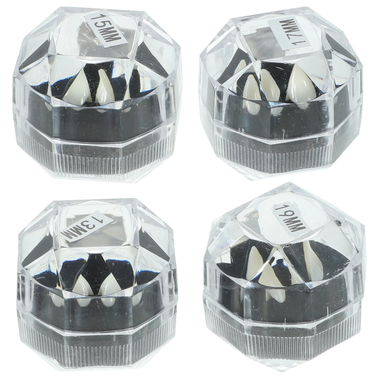 

4pcs 4 Pairs Resin Vampire Teeth Caps 13Mm 15Mm 17Mm 19Mm Realistic Fangs For Halloween Costume Party Cosplay Props
