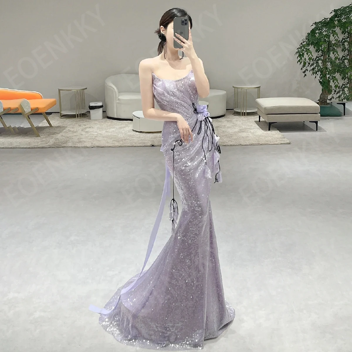 EOENKKY Woman Glitter Mermaid Evening Dress Prom Sparkly Sequin Sleeveless Formal Party Dresses Purple Strapless Customized 2026