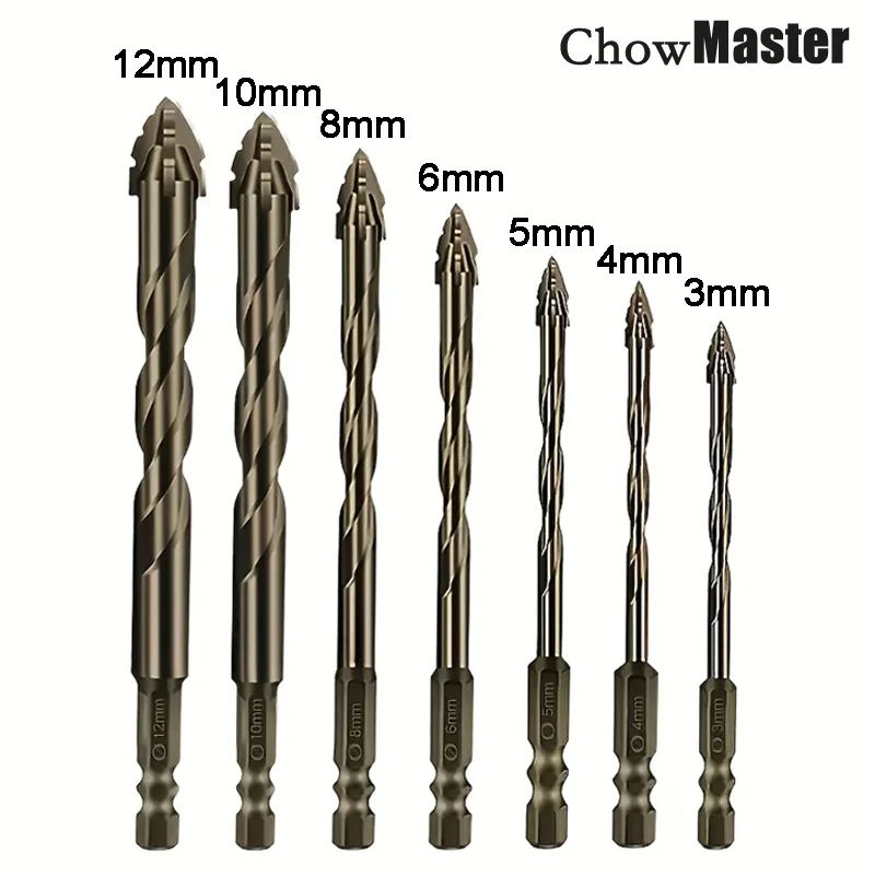 Chowmaster 4 Flutes Serrated Eccentric Drill Bits Set for Glass Ceramic Concrete Brick Drilling Tools 3-12mm Drill Bits Set