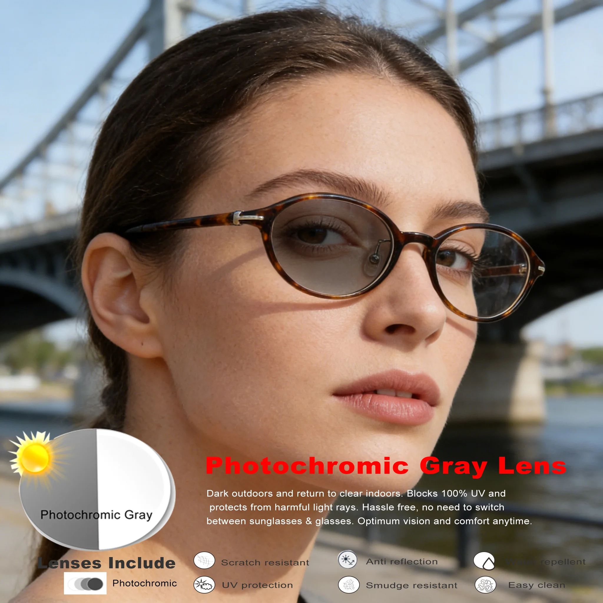 

1.56 Lenses Oval TR90 Women Glasses Eyeglasses Prescription Myopia Anti Blue Light Clear Lenses Reading Glasses Photochromism