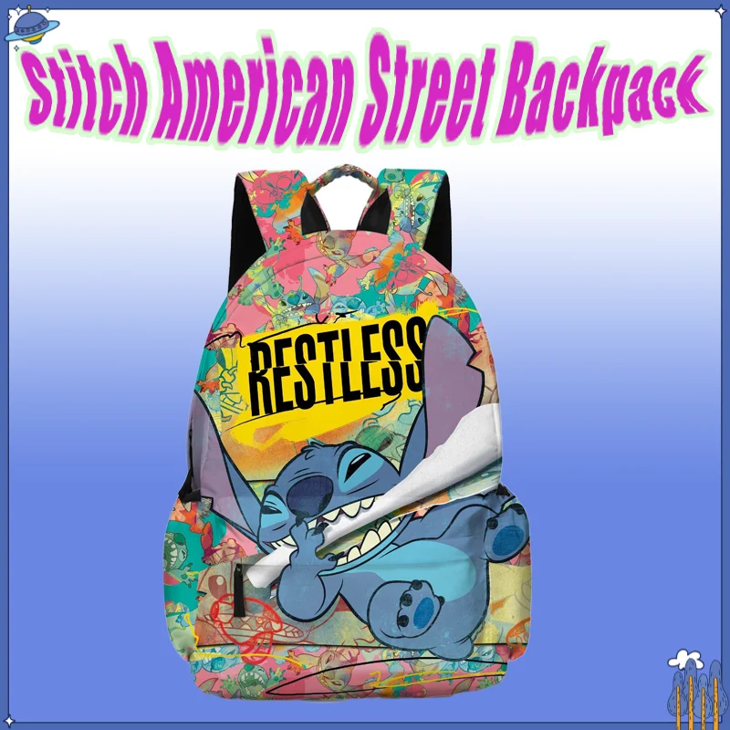 

Stitch Pattern Anime Cartoon Large Capacity Breathable Wear resistant Trendy American Street Backpack Student Leisure Backpack