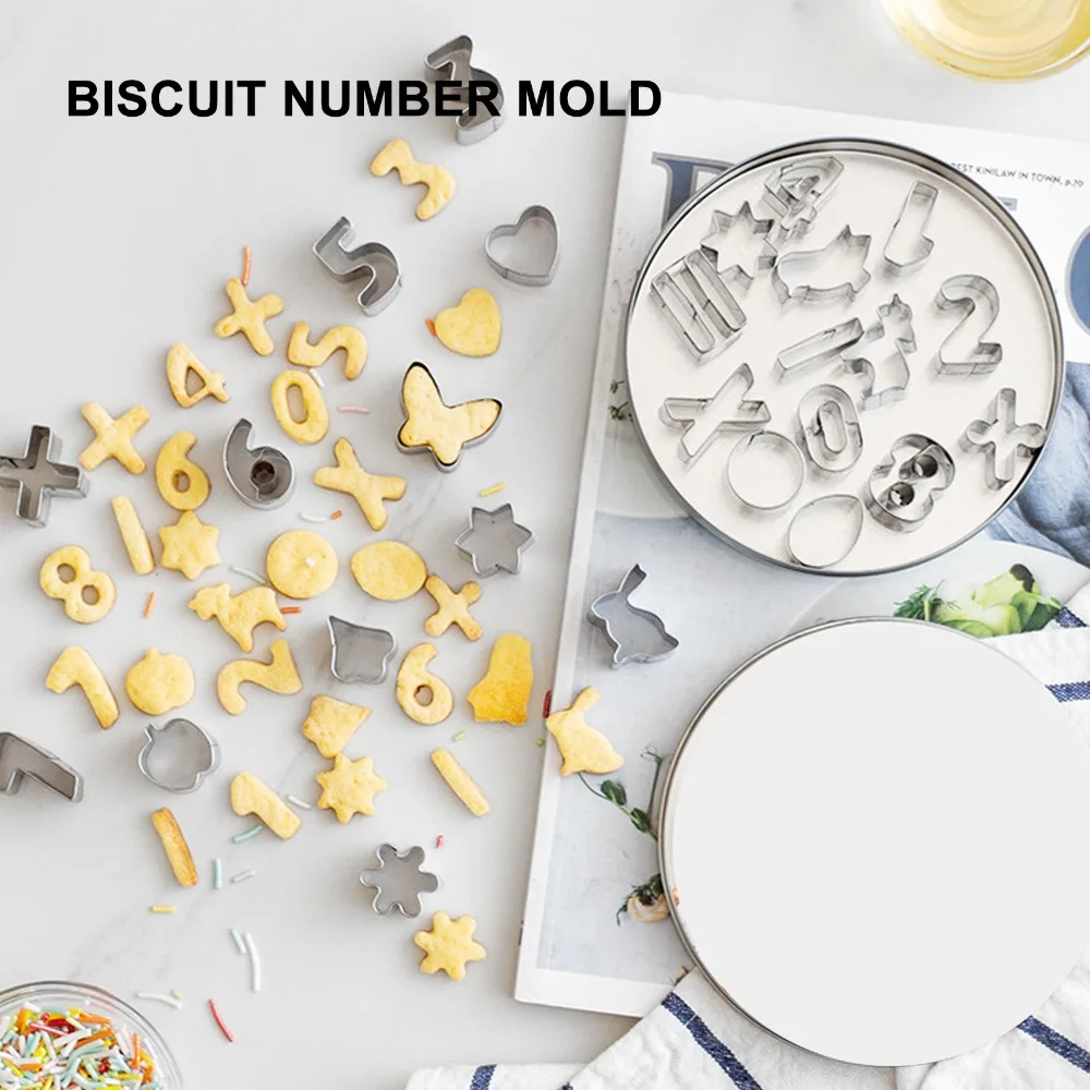 26pcs Stainless Steel Baking Mold Durable Metal Mini Size Biscuit Number Mold Digital Geometry Chocolate Number Mold