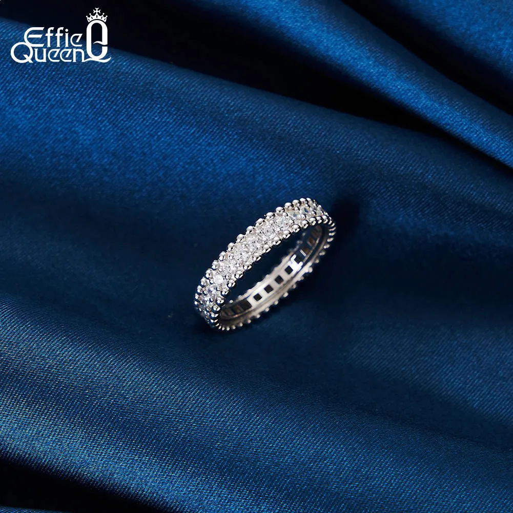 Effie Queen 925 Sterling Silver Eternity Rings AAAA Sparkling Round Cubic Zirconia Size 6/7/8/9 Full Paved Design Present LZR33