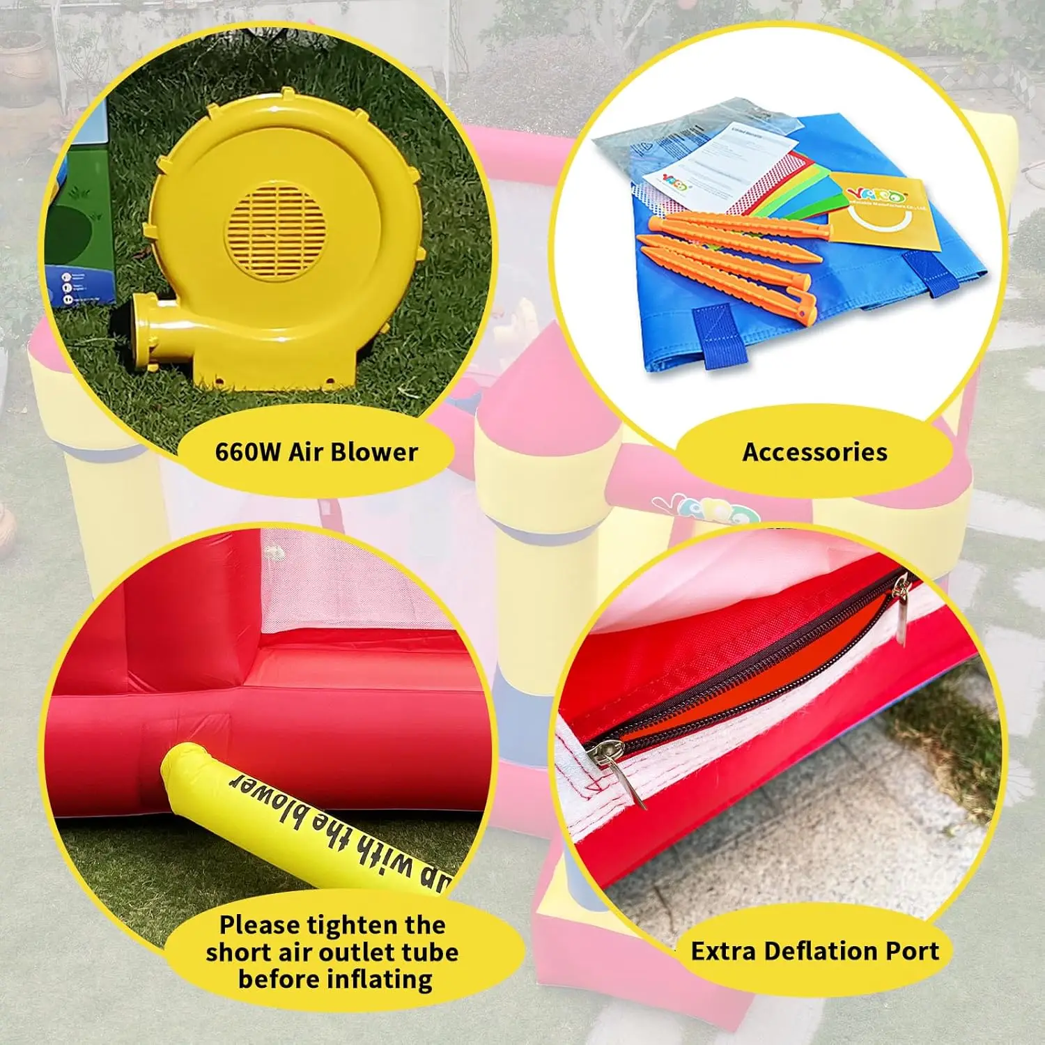 YARD Springkasteel met glijbaan Commercieel springkasteel voor leeftijd 8-12 Opblaasbaar springkasteel met ventilator voor buitenfeest