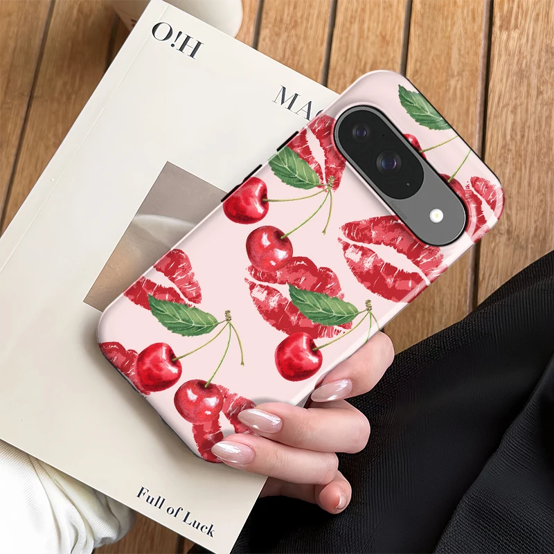 Fcicicase Anti-knock Phone Case For Google Pixel 9 8 10 Pro 7A 8A 10A 10 9 Pro XL Red Kiss Lips Cherry Pattern Shockproof Cover view 6