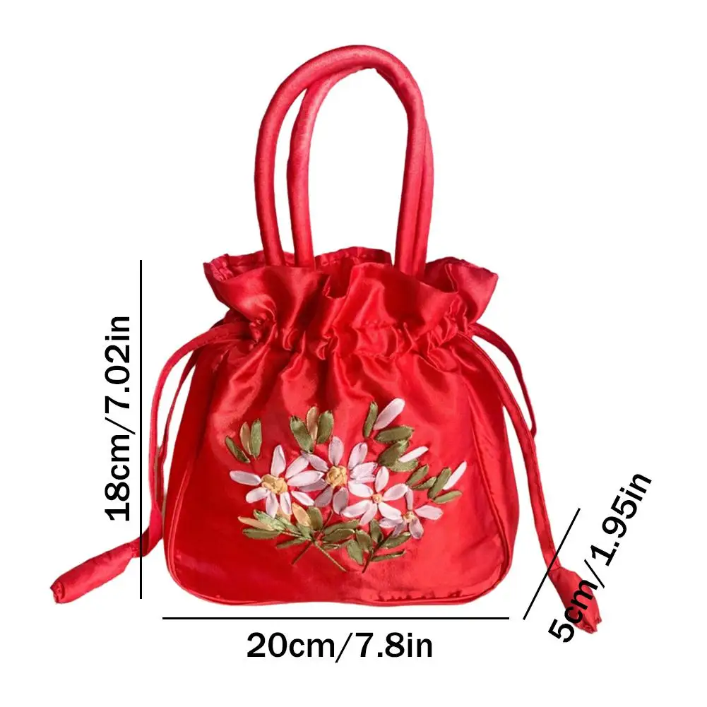Retro Embroidery Drawstring Handbags Women Purse Wallets Jewerly Storage Bucket Bag Traditional Hanfu Accessories image 6