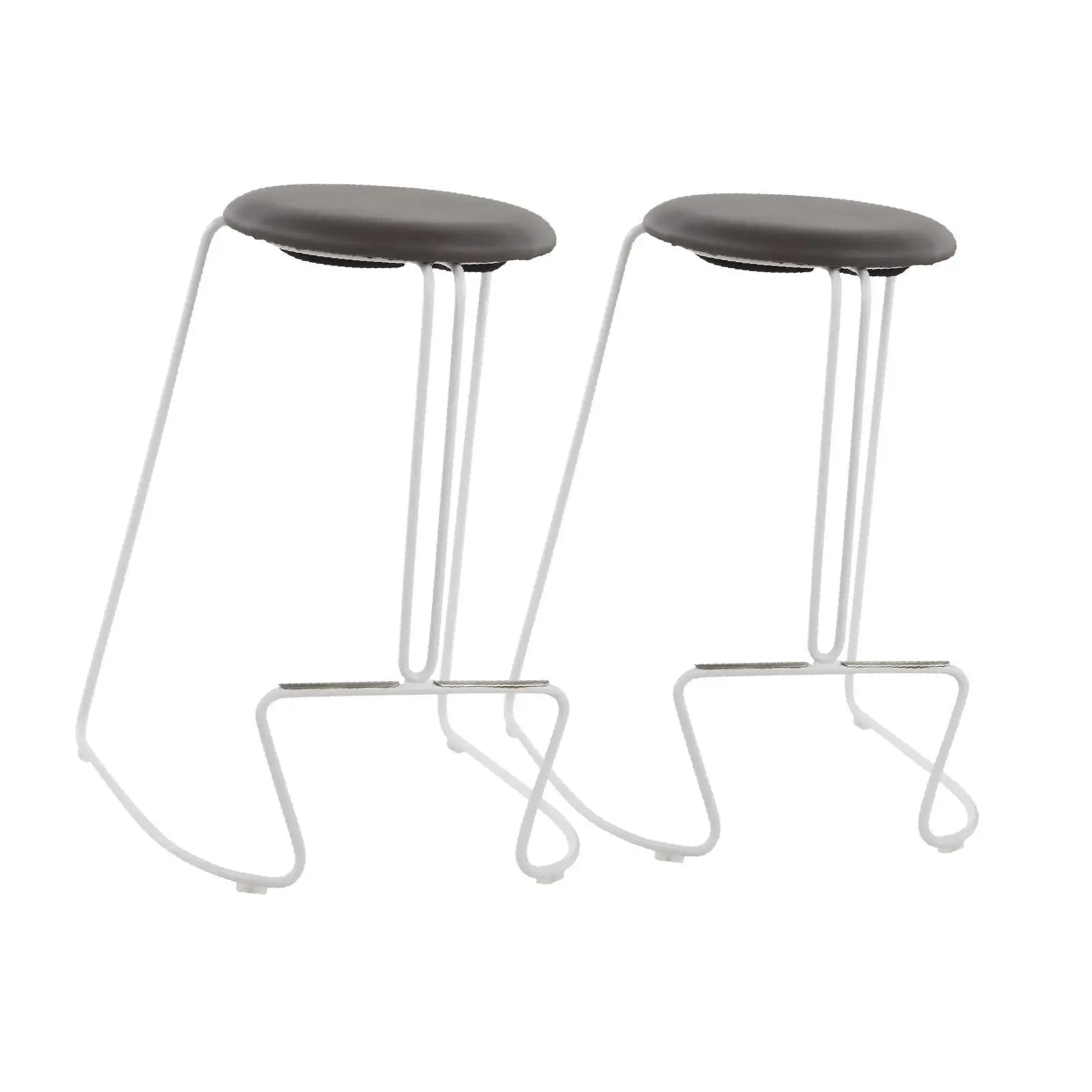 Tabouret de comptoir contemporain en acier blanc et simili cuir gris par