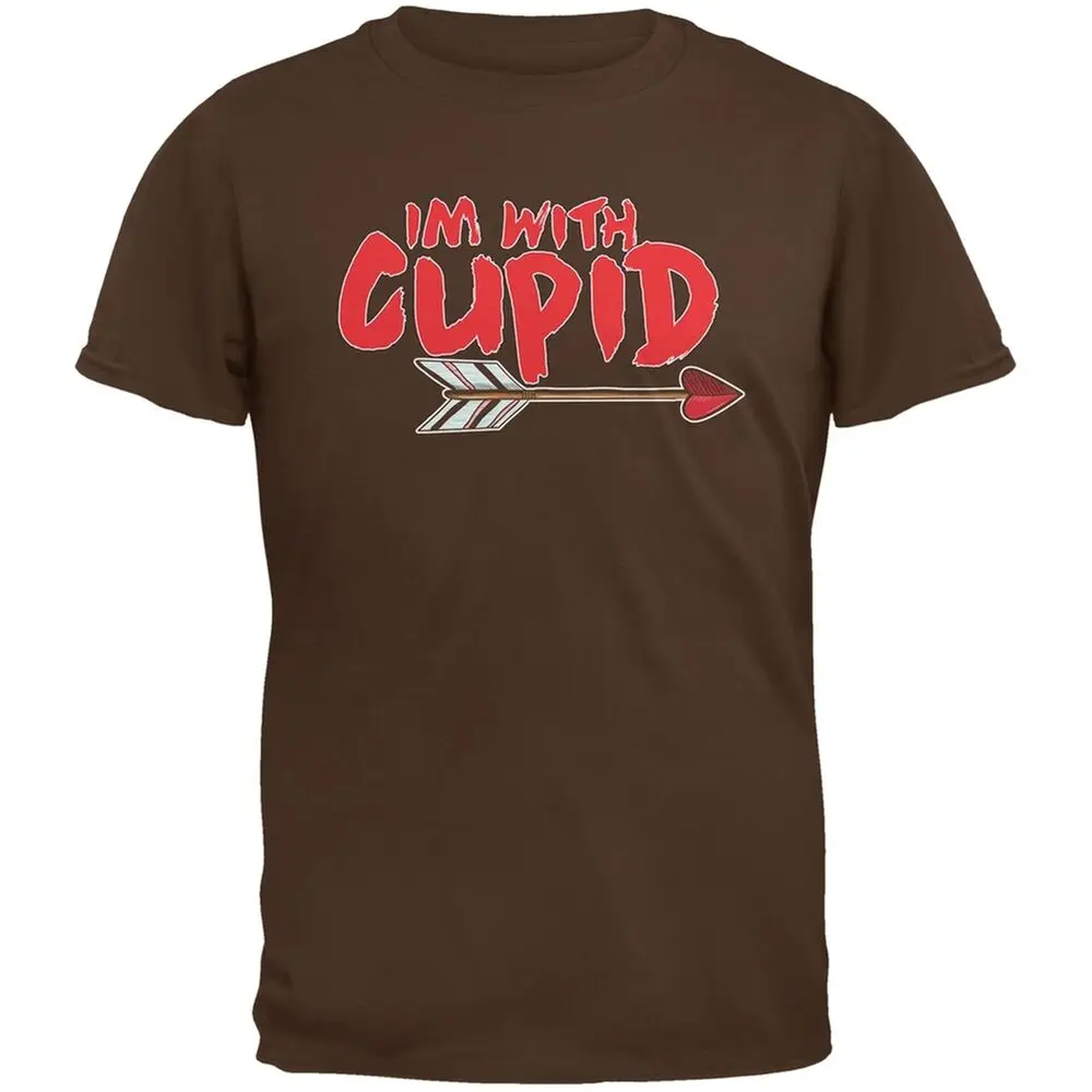 I'm With Cupid Brown Adult T-Shirt  Anime Graphic  Summer Short Sleeve