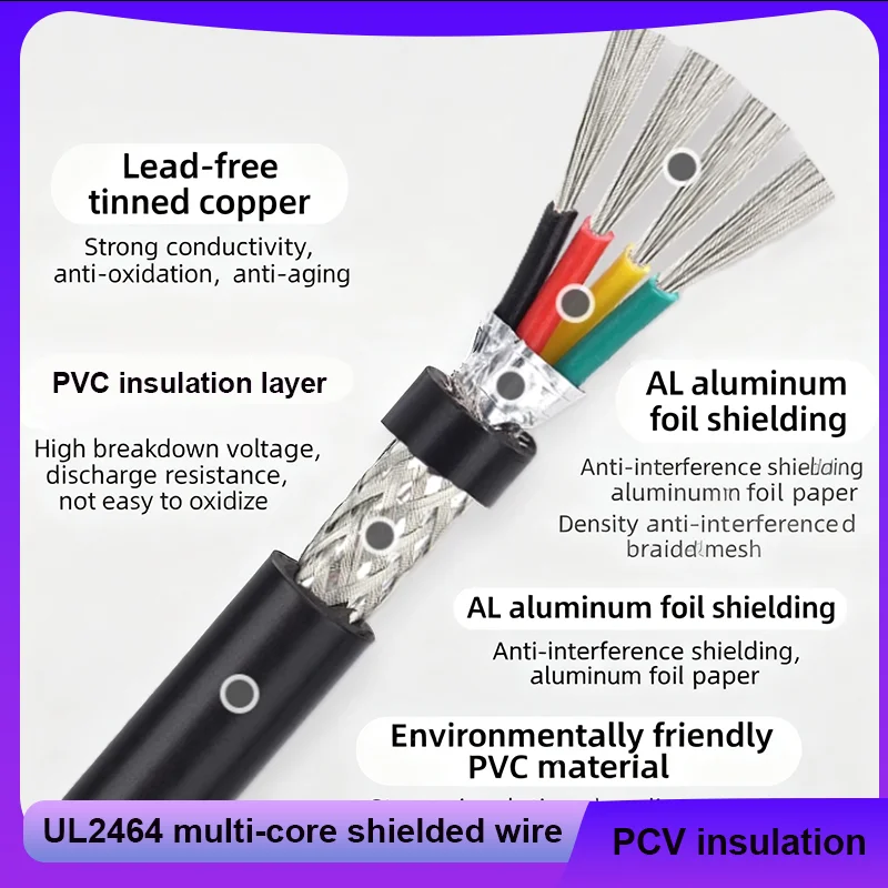 UL2464 multi-core shielded wire 28awg-18awg with aluminum foil shielding tin plated copper conductor signal audio sheathed wire