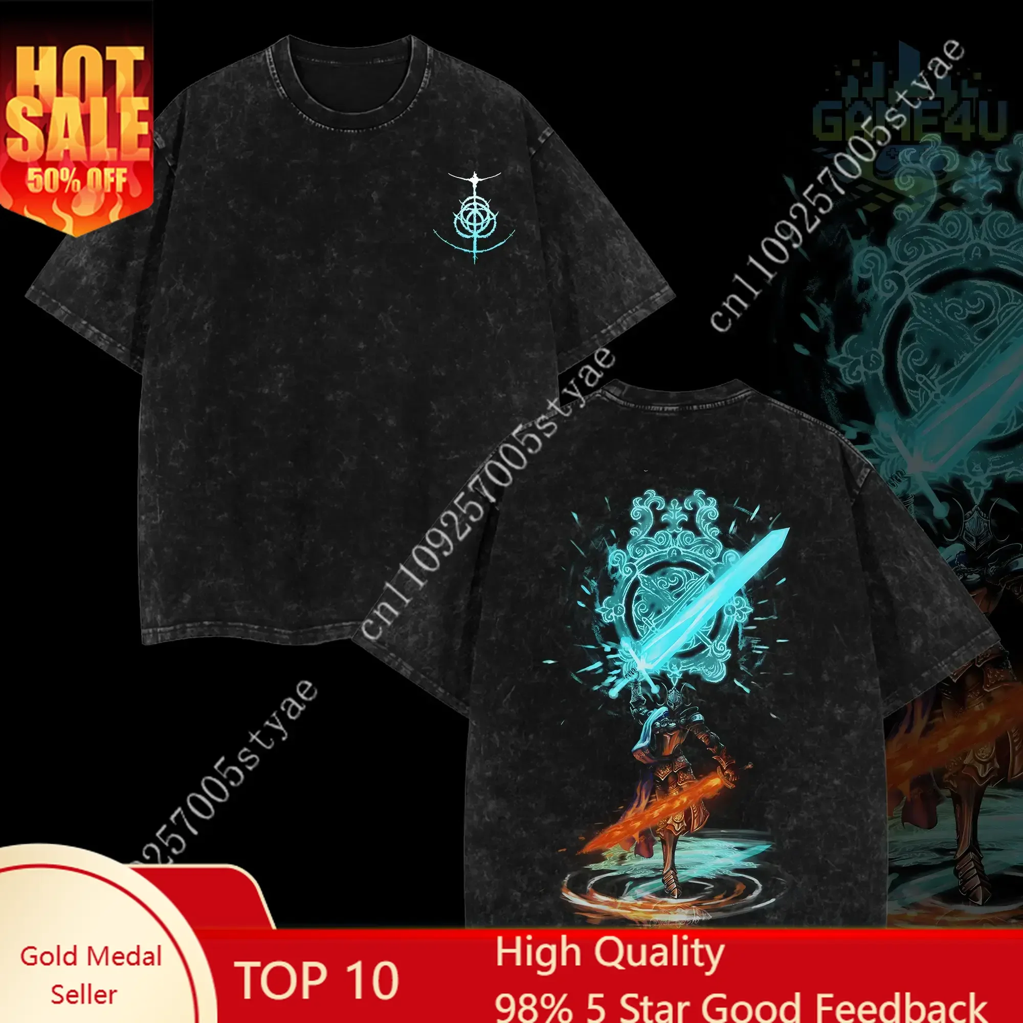 

Marvel GameLife4U Retro Vintage Rellana Twin Moon Knight Elden Ring Oversized Washed T-Shirt 100% Premium Cotton Classic Fit