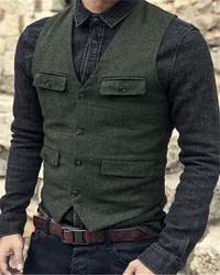 Men's Suit Vest Brown Burgundy Herringbone Wool Tweed Vintage Steampunk Waistcoat Formal Business Vests for Men Wedding 2022