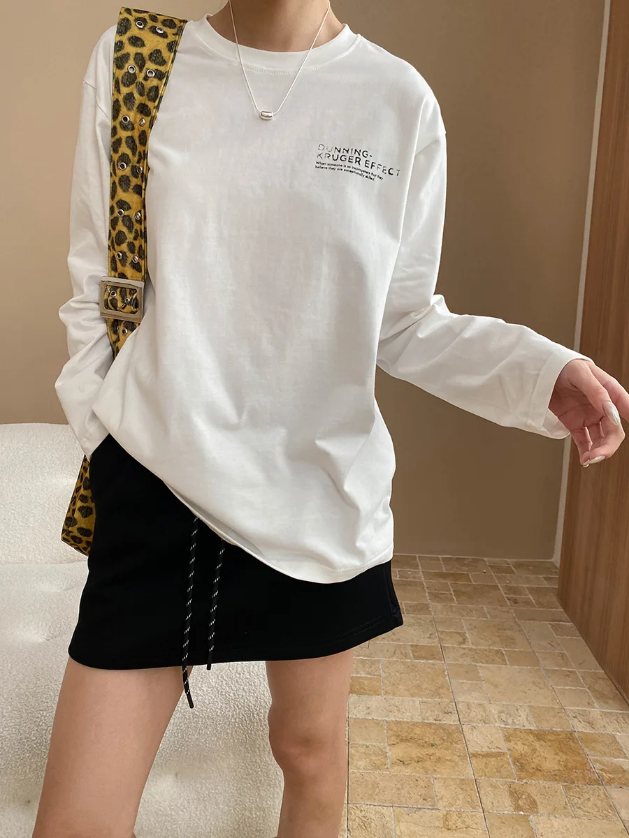 

Spring women's casual letter printed round neck long sleeved loose T-shirt