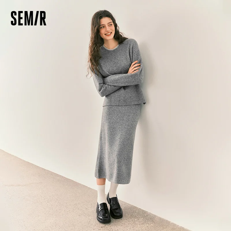 Women's Color Block Knit Two-Piece Set with Straight Skirt