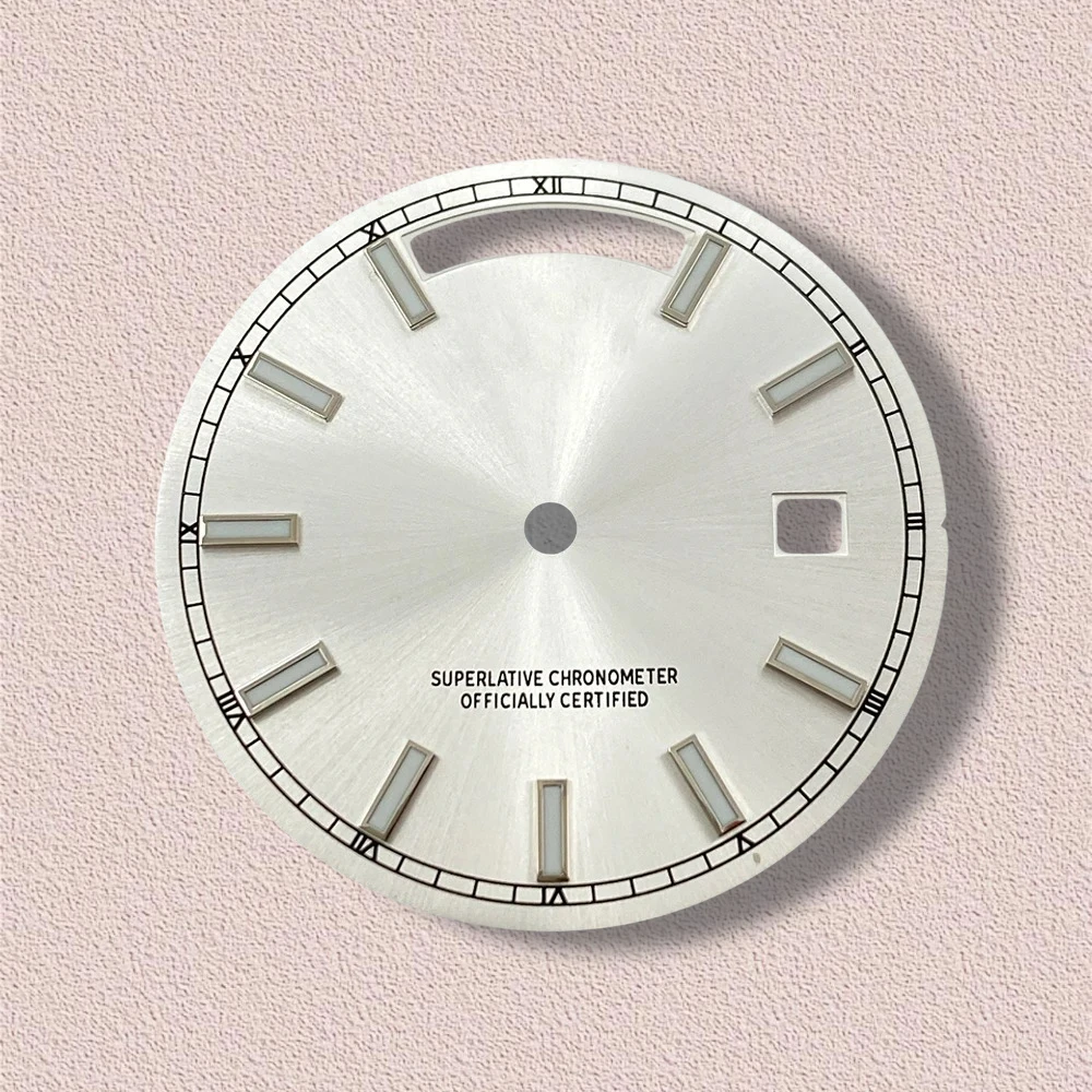 31 mm S-Logo-Tag- und Datumszifferblatt, passend für 8285-Uhrwerk, grün leuchtendes Sunray, hochwertiges Zifferblatt, Uhrenmodifikationszubehör