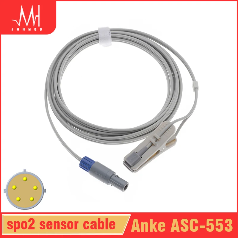 

Spo2 Probe Sensor Compatible of Anke ASC-553 Pulse Oximeter Monitor Adult/Child/Neonate/Finger/Ear/Animal Oximetry Cable 5pin 3m