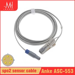 Spo2 Probe Sensor Compatible of Anke ASC-553 Pulse Oximeter Monitor Adult/Child/Neonate/Finger/Ear/Animal Oximetry Cable 5pin 3m