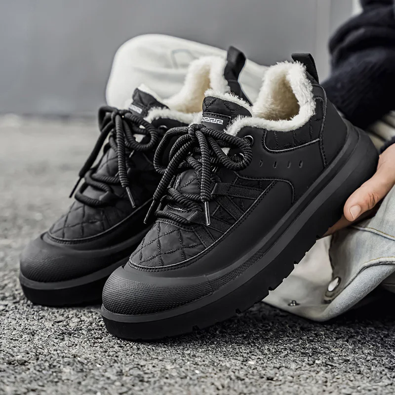 

Мужские зимние повседневные туфли для скейтбординга на флисовой подкладке — морозостойкие рабочие зимние ботинки с низким берцем и нескользящей толстой подошвой