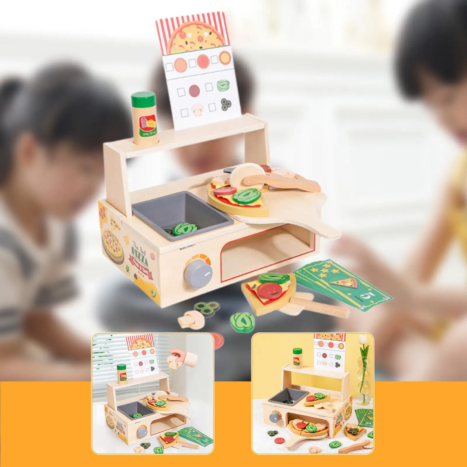 Drewniany Zestaw do Pizzy Prezent Urodzinowy Interaktywny Przenośny Zabawa w Udawanie