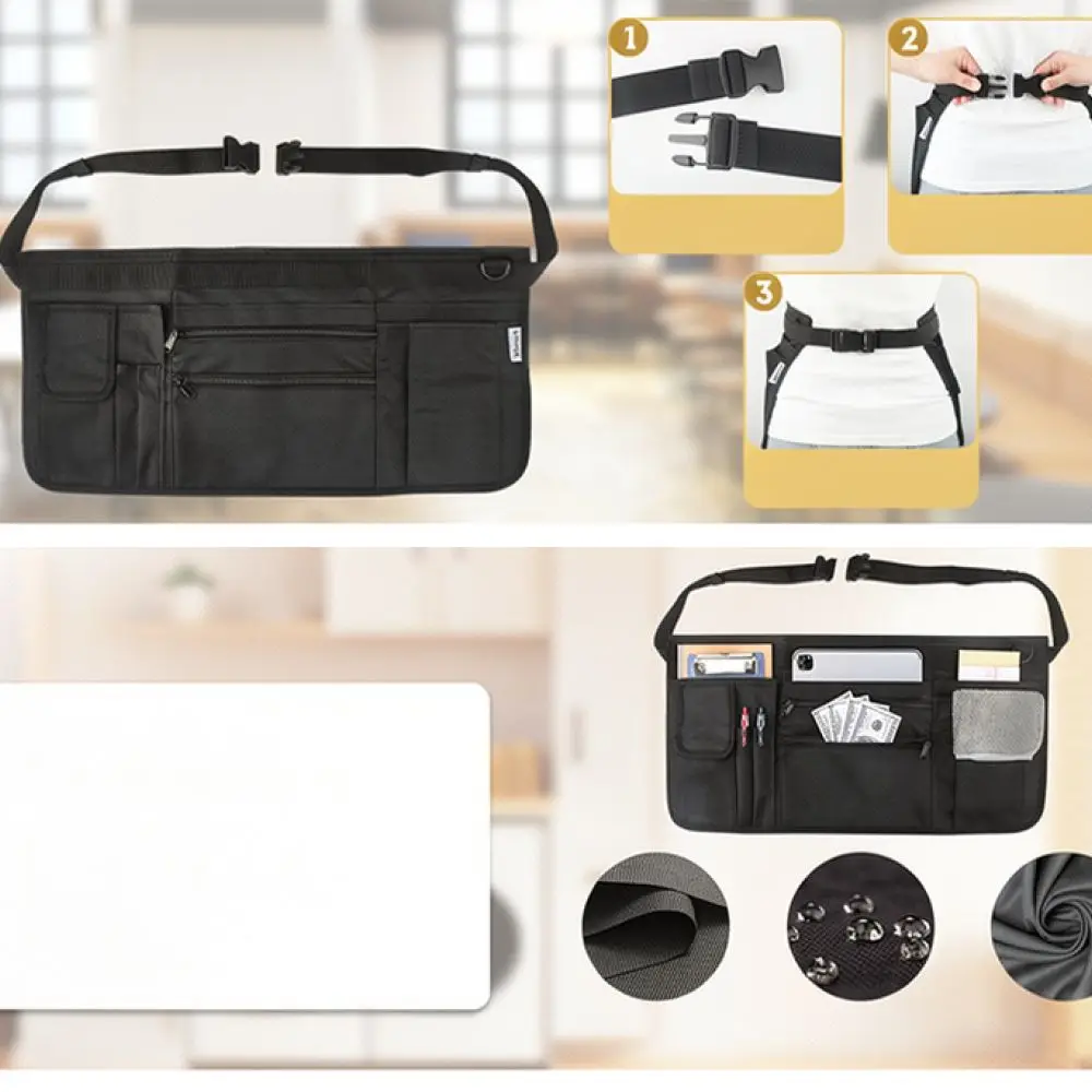 Professional Half Length Waiter Apron Zippered Pouch Functional Tool Belt For Restaurant Cafe Hotel Catering Services