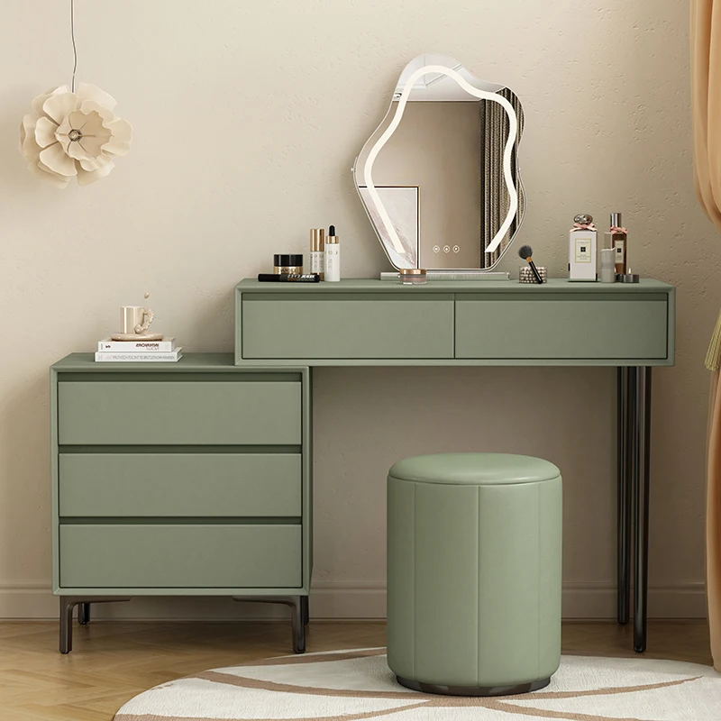 

Modern Green Dressing Table Green Mirror Stool Makeup Simple Dressing Table Multifunction Bedroom Schminktisch Home Accessories