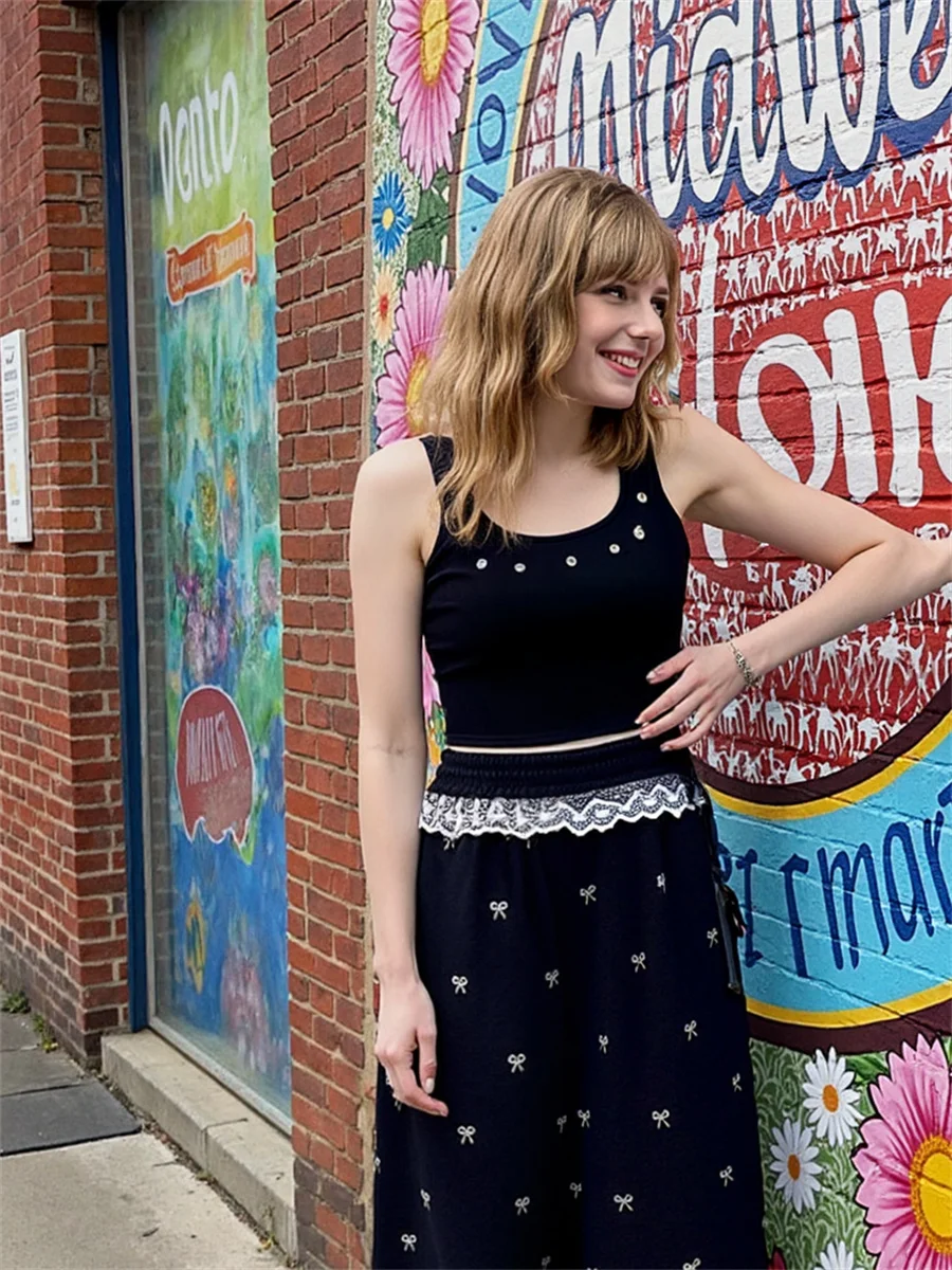 Pantaloni palazzo da donna con lacci larghi autunno orlo arricciato donna femminile chic moda a vita alta gamba dritta elegante casual unico