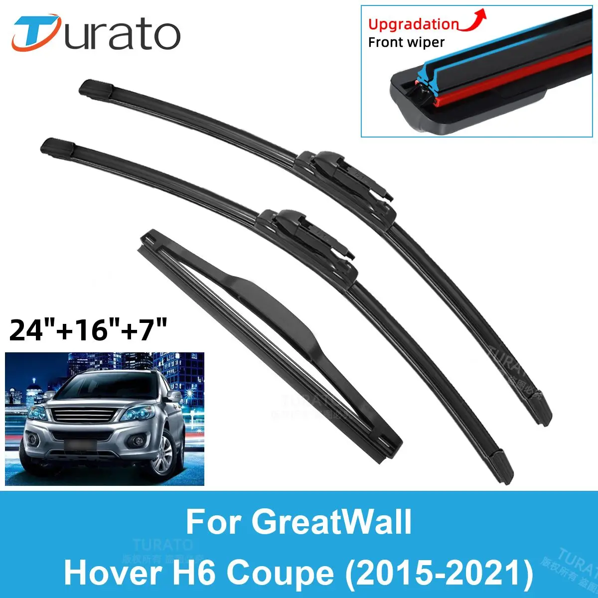 

3PCS Car Wiper Blades for 2015-2021 GreatWall Hover H6 Coupe Rear Windshield Wipers Double Rubber Car Accessories 2019 2020 2021