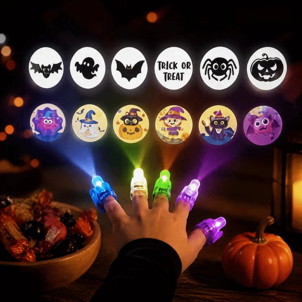 4pcs Glow In The Dark LED Finger Lights LED Rings Finger Rings Projection Novelty Toys Finger Flashlights Concerts