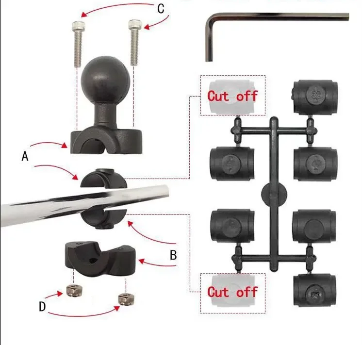 Suporte de trilho para apoio de cabeça de carro, 8.2-39.1mm super trilho de 1 polegada, punho do guidão da motocicleta para gopro