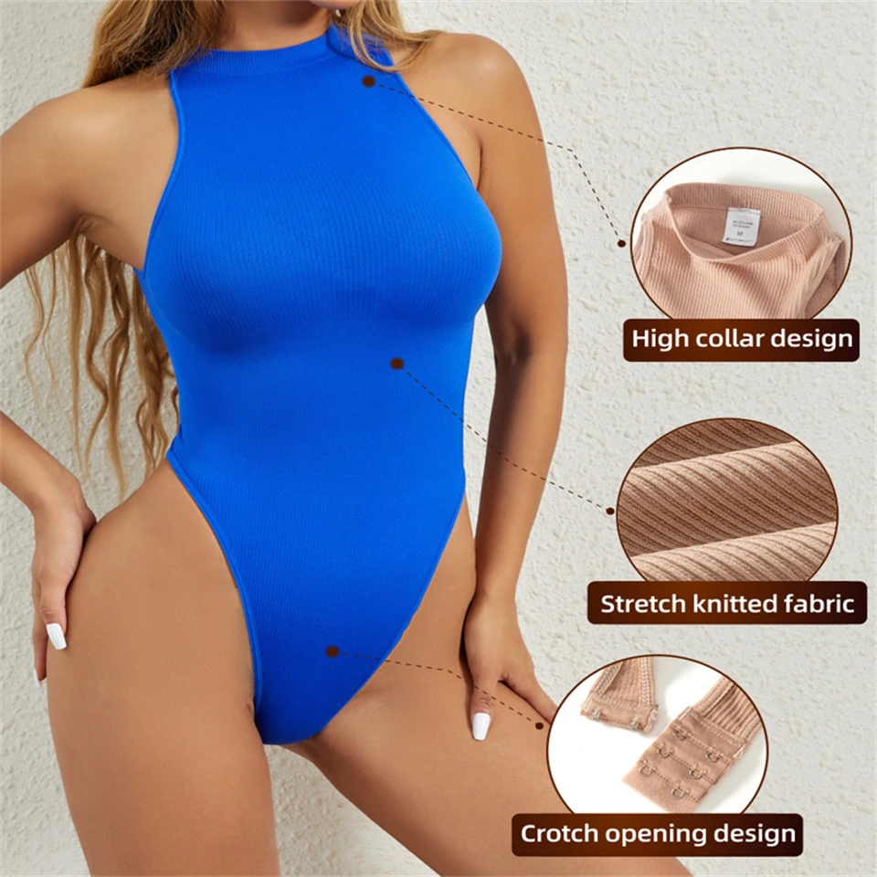 Becirzet Bodysuit Damen Figurformer Taillenformer Sexy Damenunterwäsche Offener Schritt Tanga Rundhals Ärmelloses Top – Detail 5