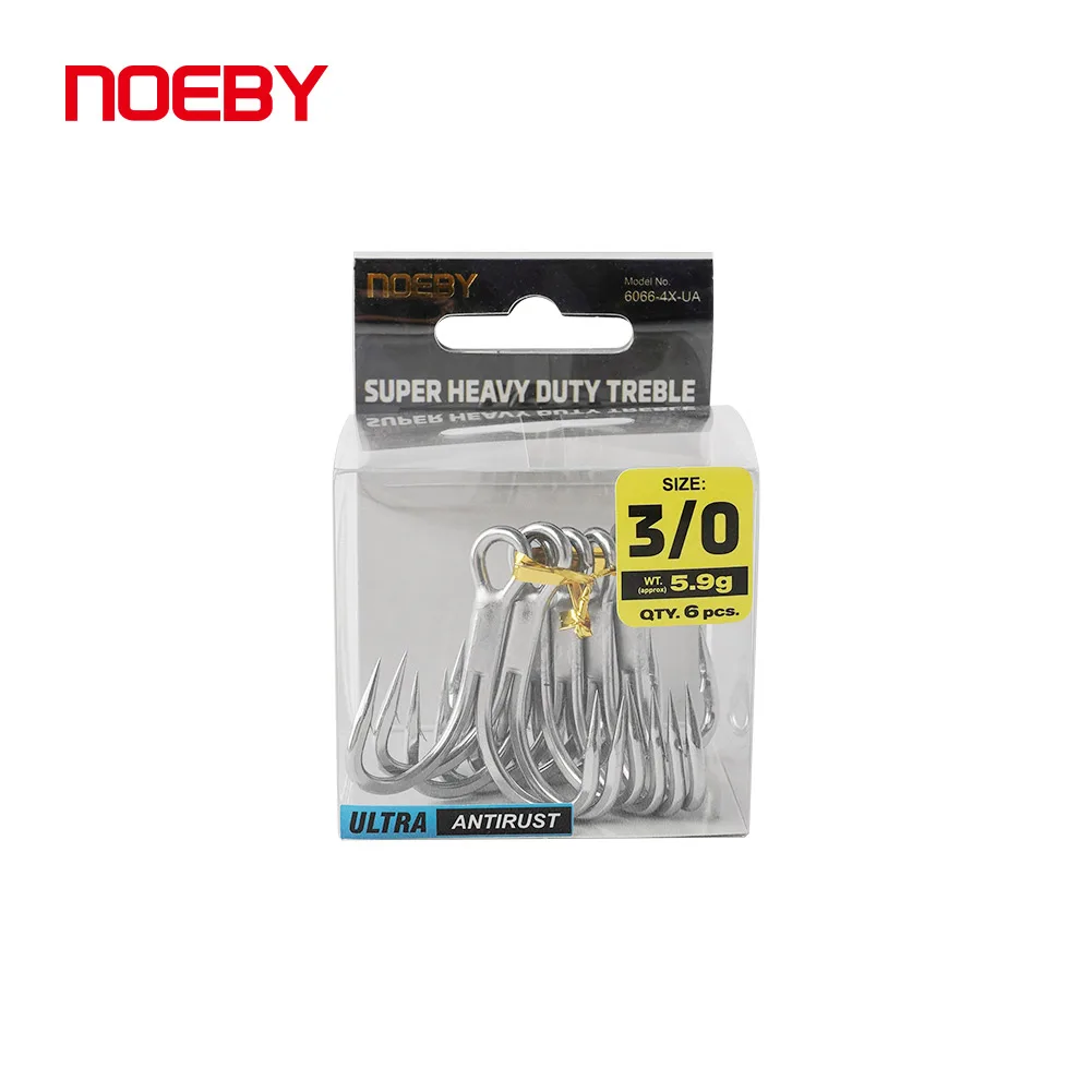 NOEBY Heavy Duty Treble Hooks 1/0-4/0 6066 4X Strong Carbon Steel Forged Anti-Rust Big Game Replacement Hooks