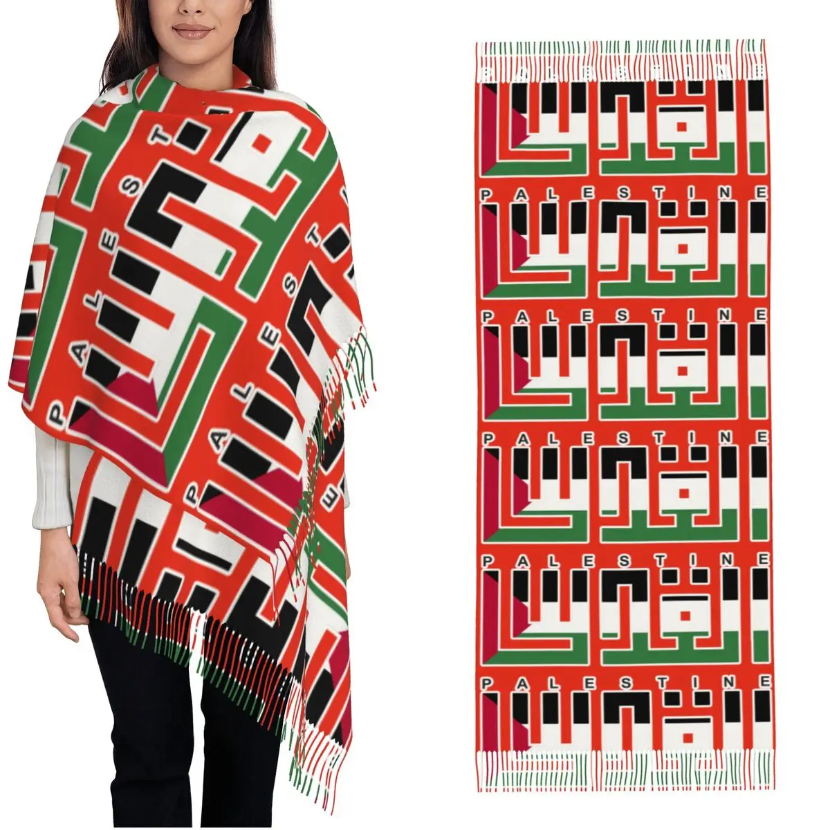 

Женский шарф, сохраняющий тепло, письменный арабский геометрический палестинский головной убор, шарфы с длинной кисточкой, популярные шали и идея подарка