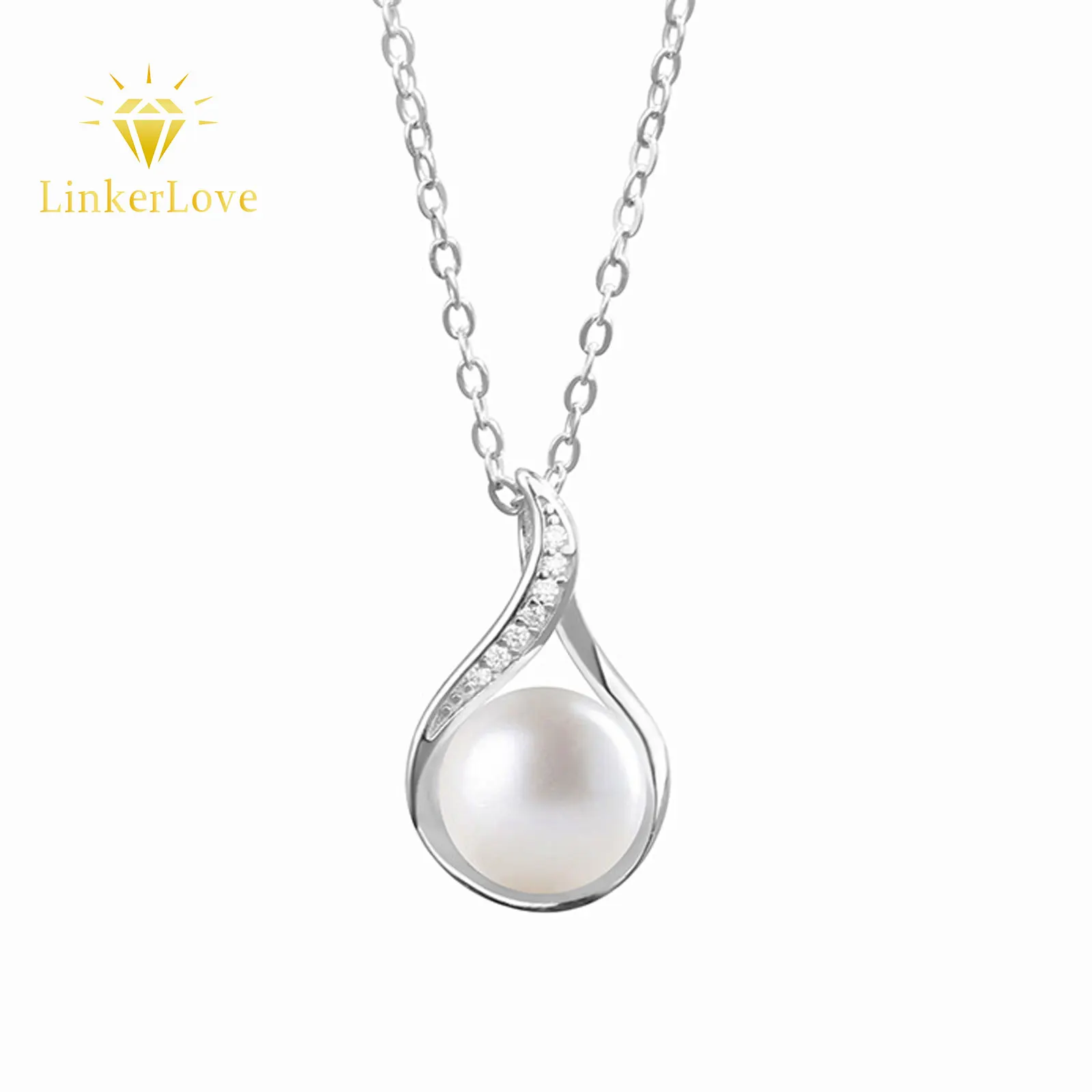 

Ожерелье LinkerLove из стерлингового серебра 925 пробы с жемчугом для женщин, 8 мм, с пресноводным жемчугом и подвеской-твистом с муассанитом, изысканное ювелирное украшение, подарок