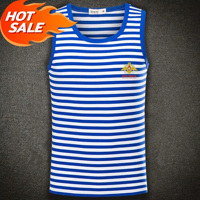Russian Navy Badge Marine Stripes Vest 100% Cotton O-Neck Sailor Striped Mens Tank Top Telnyashka